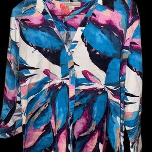 Caribbean Joe Blue and Pink Graphic Button Down Shirt *
